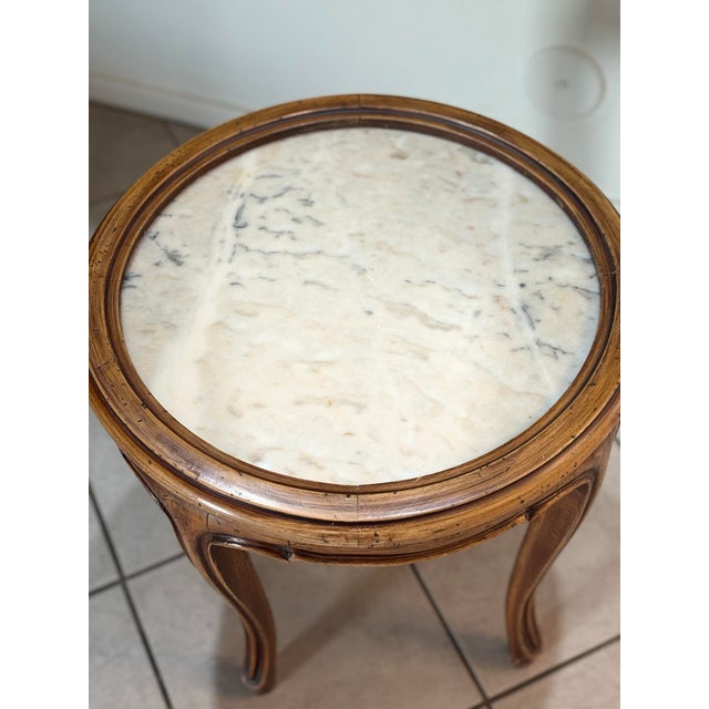 Stone 1990s French Carved Wood and Marble Top Round Side Table For Sale - Image 7 of 8