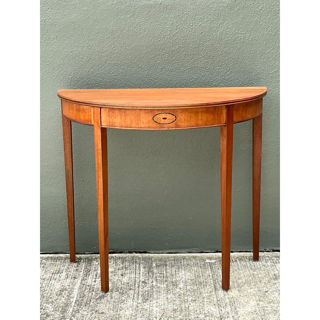 Vintage Regency Inlay Scallop Demilune Table For Sale In West Palm - Image 6 of 12