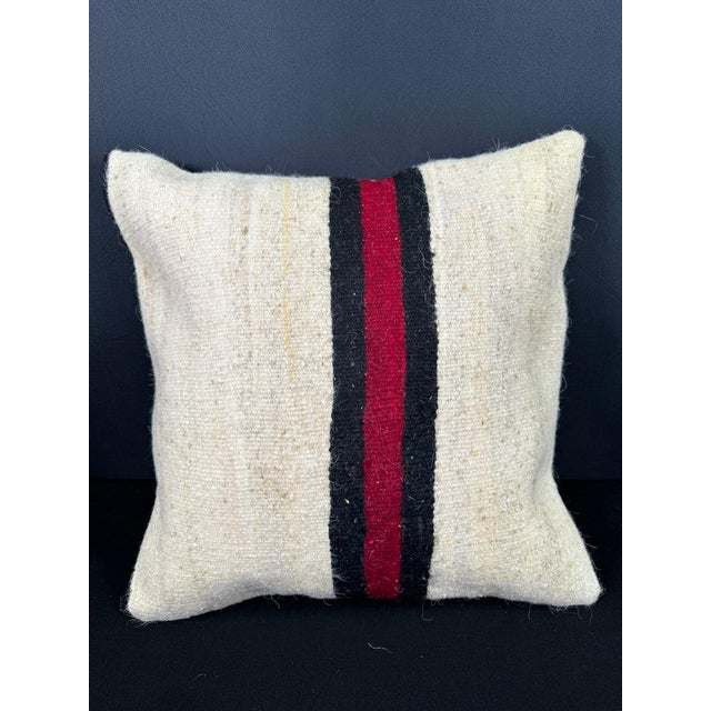 Turkish Hemp Pillow Cushion Natural Beige Black Cushion Cover 20x20 For Sale - Image 4 of 4