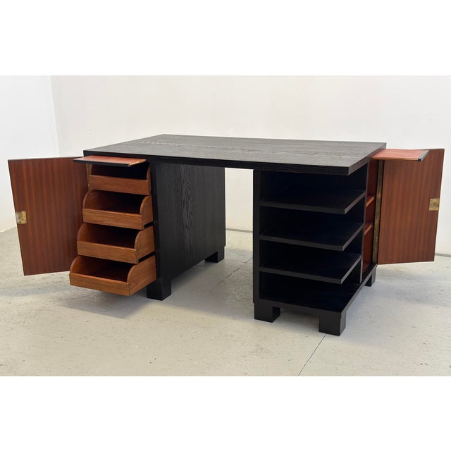 1930s Vintage Art Deco Oak Black Desk, 1930s For Sale - Image 5 of 9