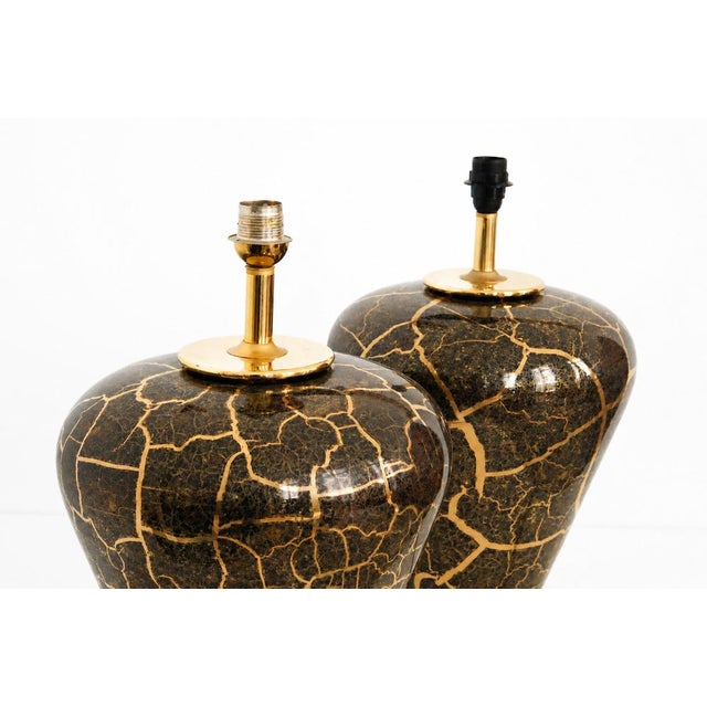 Baluster Shaped Table Lamps in Glazed Black and Gold Ceramic, Set of 2 For Sale - Image 6 of 18