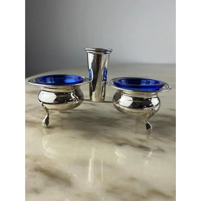 Metal Italian Set of Salt and Pepper and Toothpick Set in 800 Silver and Crystal, 1990s, Set of 2 For Sale - Image 7 of 9