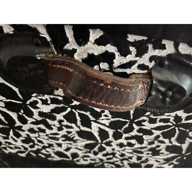 1920s Antique Steamer Trunk Dome Top Embossed Metal Finish With Wheels For Sale - Image 5 of 10