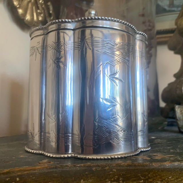 Silver English Silver Plate Biscuit Box With Bamboo Engraving For Sale - Image 8 of 10