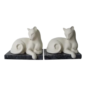 Late 20th Century Panther Paperweights on Marble Base - a Pair