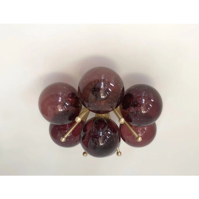 Italian flush mount with seven amethyst bubbles Murano glass globes carefully hand blown with bubbles inside the glass...