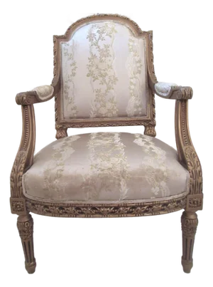 Antique French Louis Gilt Carved Bergere Chair With Damask Roses Fabric