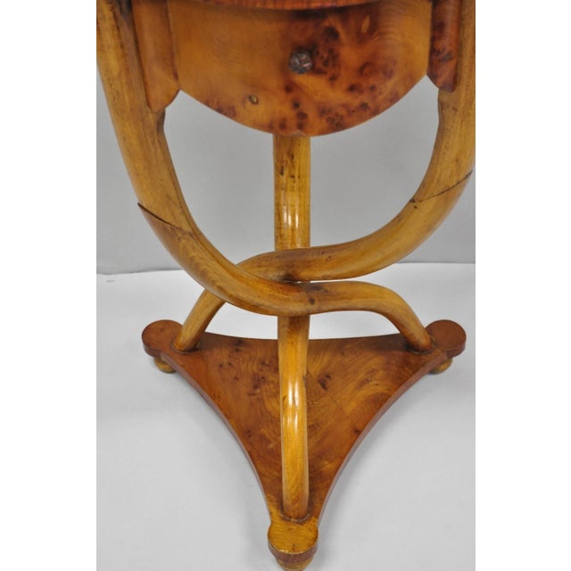 Vintage Art Deco Style Burr Walnut Curved Leg Pedestal One Drawer Side Table For Sale - Image 13 of 16