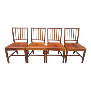 Rare Set of Four Jacob Kjaer Mahogany and Leather Dining Chairs Circa 1961