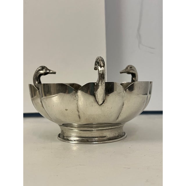 Mid-Century Modern Mid-Century Lambidis Silver-Plated Scalloped Bowl With Swan Heads – Made in Greece For Sale - Image 3 of 6