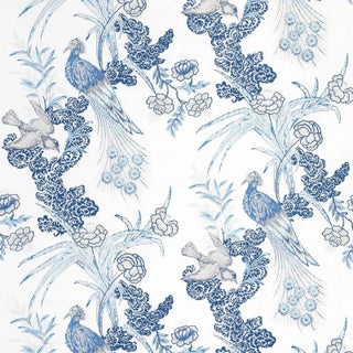 Schumacher X Miles Redd Peacock Fabric in Porcelain For Sale