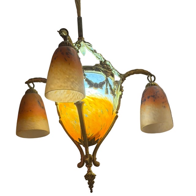 Antique French Art Deco Glass Chandelier Attributed to Muller Freres This magnificent 1920’s French Art Deco Chandelier is...