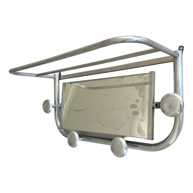 Vintage French Coat Rack with Mirror, 1940s For Sale