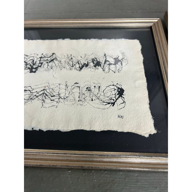 1970s 1970’s Two Original Abstract Paintings in Silver Leaf Frames - Set of Two For Sale - Image 5 of 6