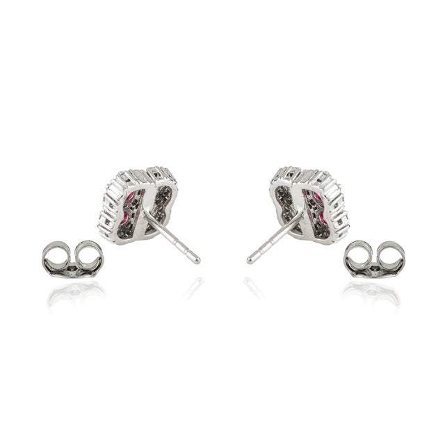 Cluster Design 925 Silver Ruby & Halo Diamond Stud Earrings by Carat&Her- A Pair For Sale - Image 6 of 9