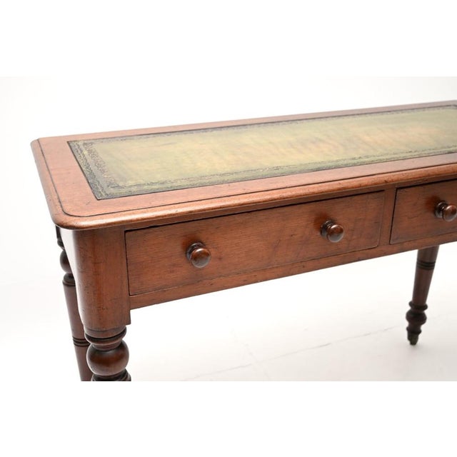 Brown Antique Victorian Leather Top Writing Table, 1860s For Sale - Image 8 of 11