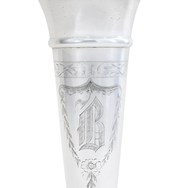 Antique Victorian Sterling Silver Trumpet Vase by SGS Co — Weighted, Engraved For Sale - Image 6 of 8