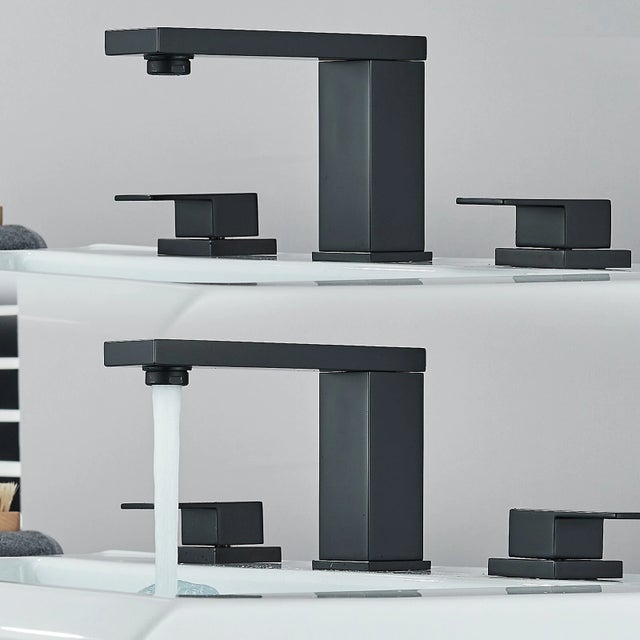 Black 8in Widespread Bathroom Faucet 3 Hole Sink Vanity Faucet Dual Handle Mixer For Sale - Image 11 of 11