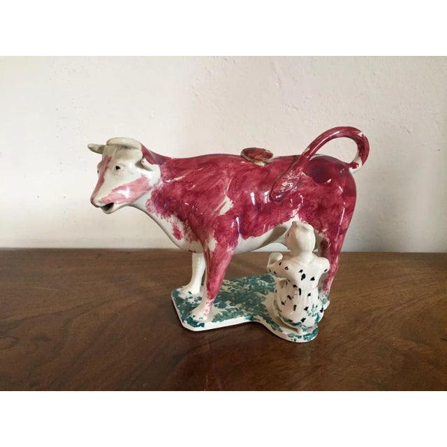 19th Century English Pearlware Pink Luster Cow Form Creamer For Sale - Image 10 of 11