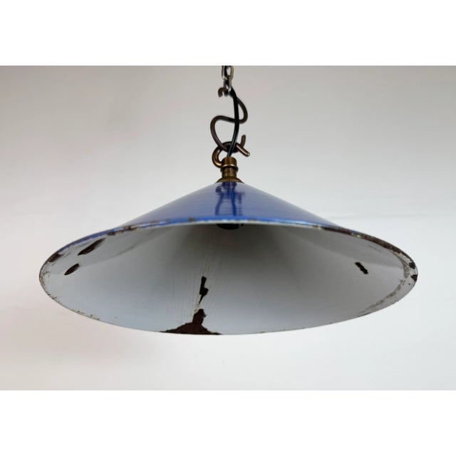 1950s Industrial Blue Enamel Factory Pendant Lamp, 1950s For Sale - Image 5 of 18
