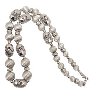 Vintage 1960s Signed Monet Rhodium Plated Beaded Necklace For Sale