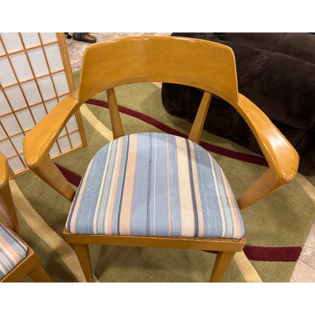 Heywood-Wakefield Mid-Century Modern Bookcase Desk With Three Captain's Armchairs, 1960s For Sale - Image 13 of 18
