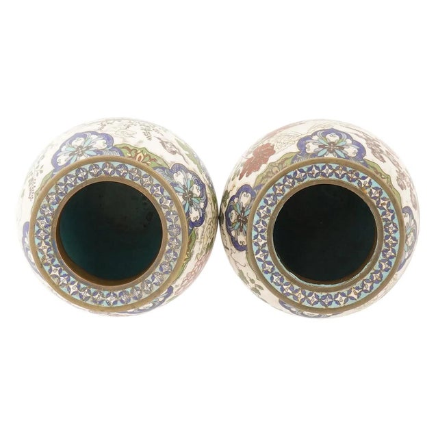 Late 19th Century Pair of Meiji Japanese Cloisonne Enamel Vases With Ducks and Floral Scenes For Sale - Image 5 of 8