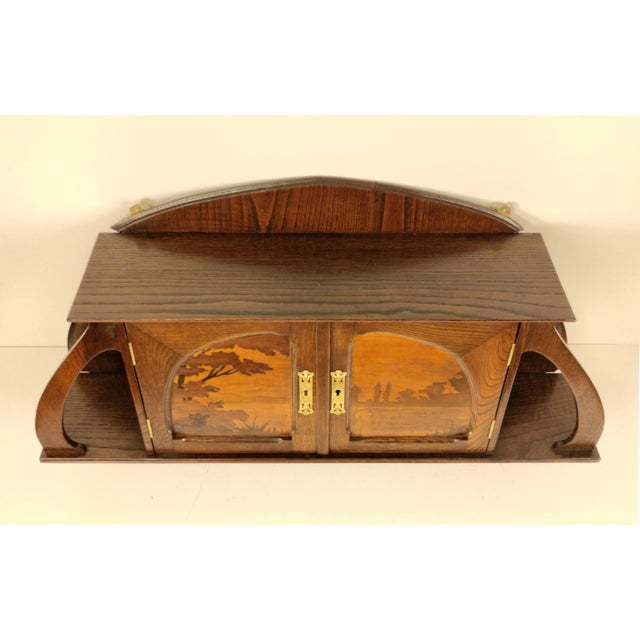 Art Nouveau French Oak Wall Cabinet with Painted Landscape, 1900s For Sale - Image 5 of 14