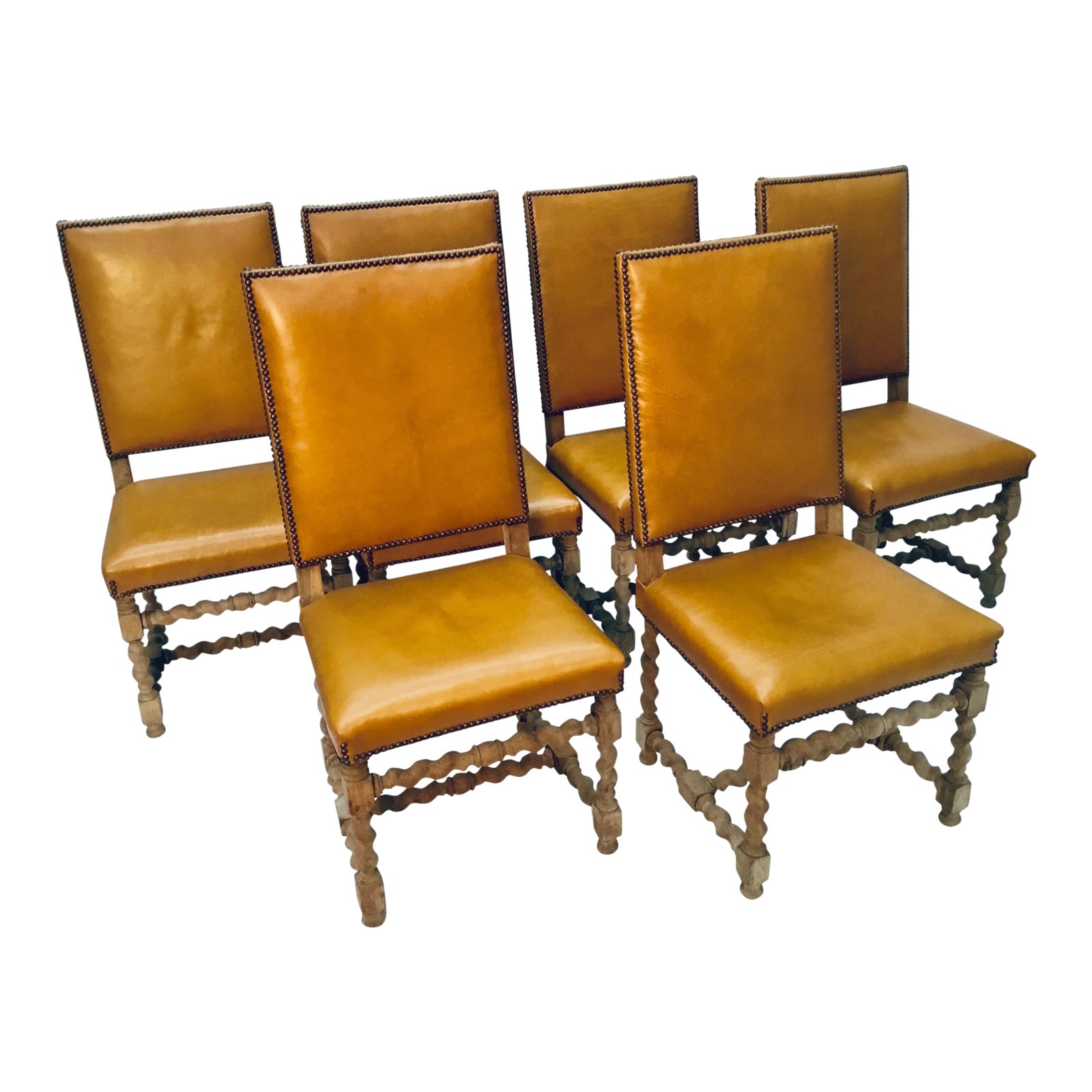 19th Century Vintage French Bleached Oak Dining Chair- Set of 6 | Chairish