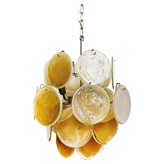 Vintage Italian Murano Chandelier with 24 Gold Disks, 1990s For Sale
