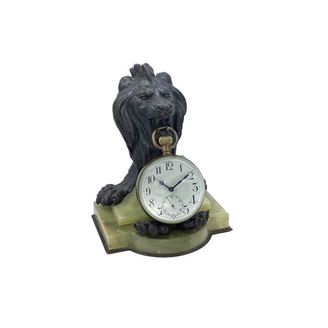 Glass Sphere Table Clock with Bronze and Marble Lion-Shaped Base, 1890s For Sale - Image 11 of 11