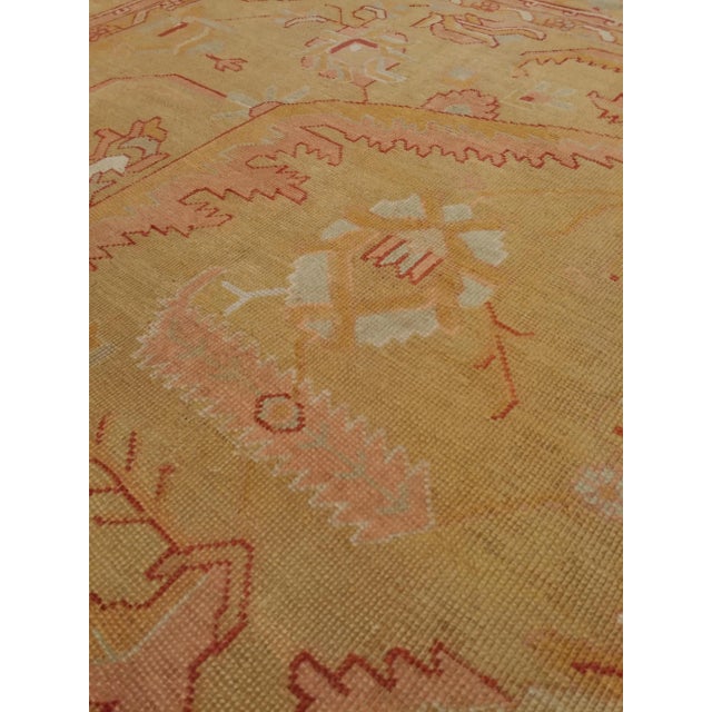 An Oushak Carpet, Turkish Rugs, Handmade Oriental Rugs, Gold, Green, Pink, Ivory For Sale In New York - Image 6 of 11