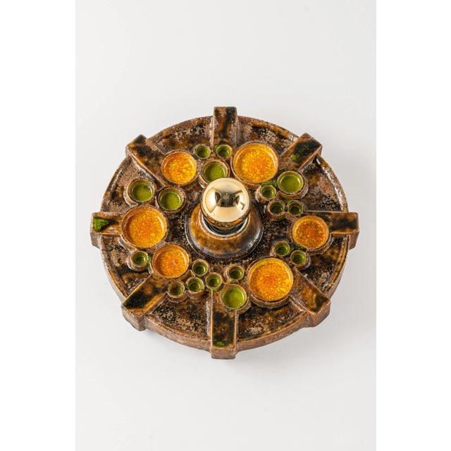 Brown & Orange Ceramic Sputnik Wall Light, Germany, 1970s For Sale - Image 3 of 13