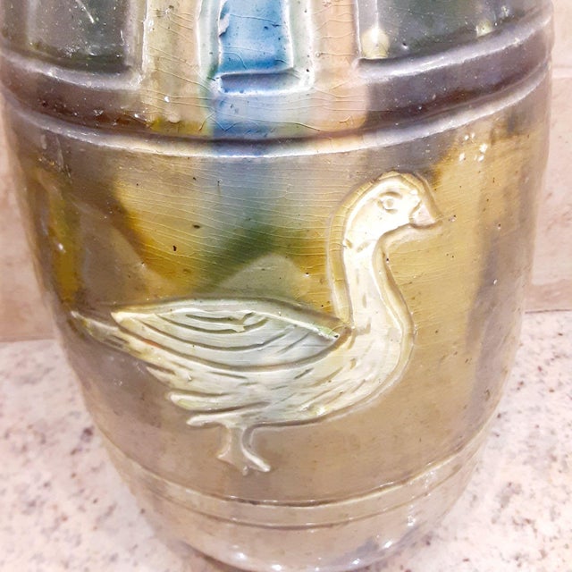 Art Nouveau 1920s Flemish Nouveau Art Belgium Blue Green Drip Glaze Pottery Vase For Sale - Image 3 of 12