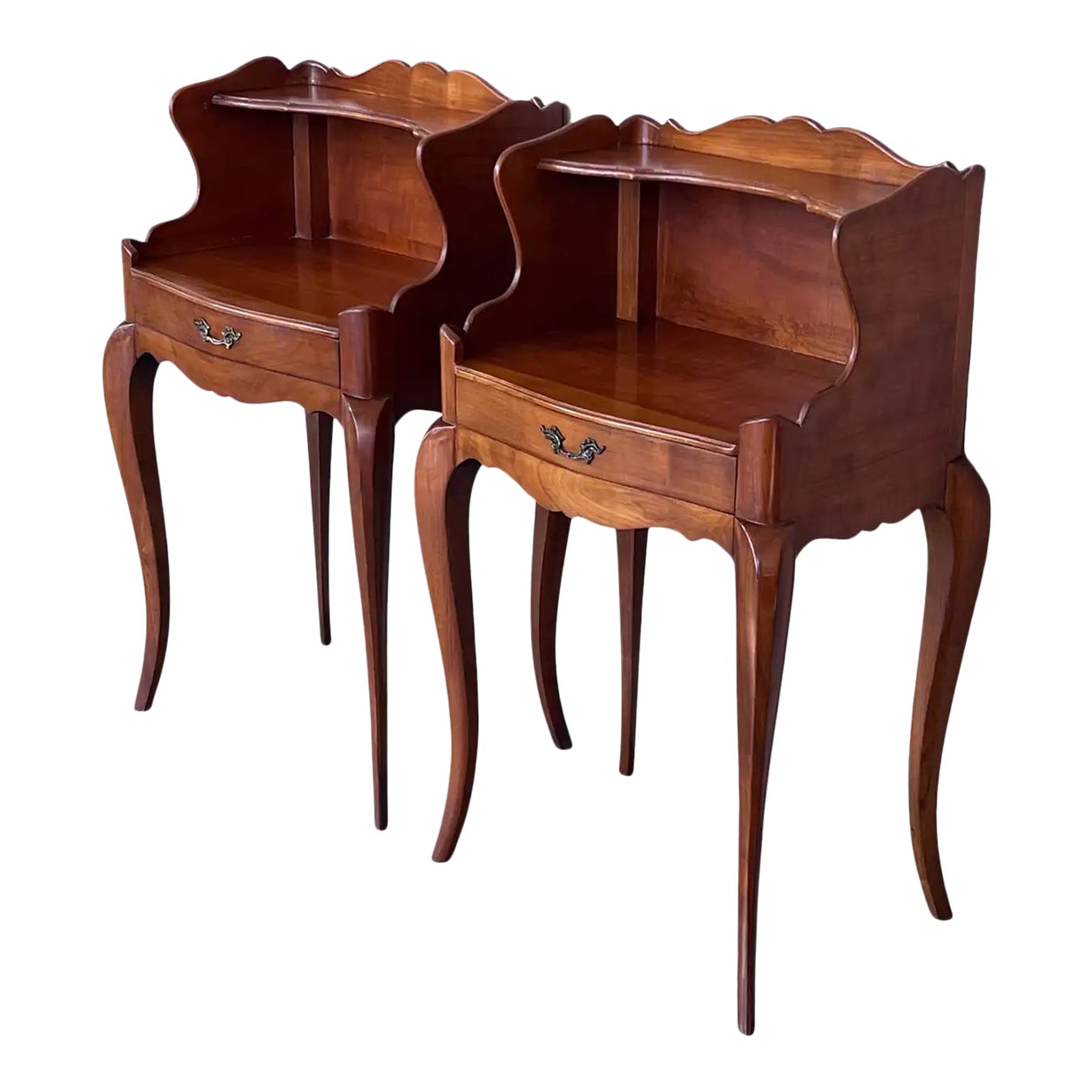 20th Pair of French Nightstands Tables With Drawer and Open Shelf