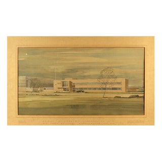 Gibb, Architectural Drawing of British Offices, 1948, Watercolor For Sale