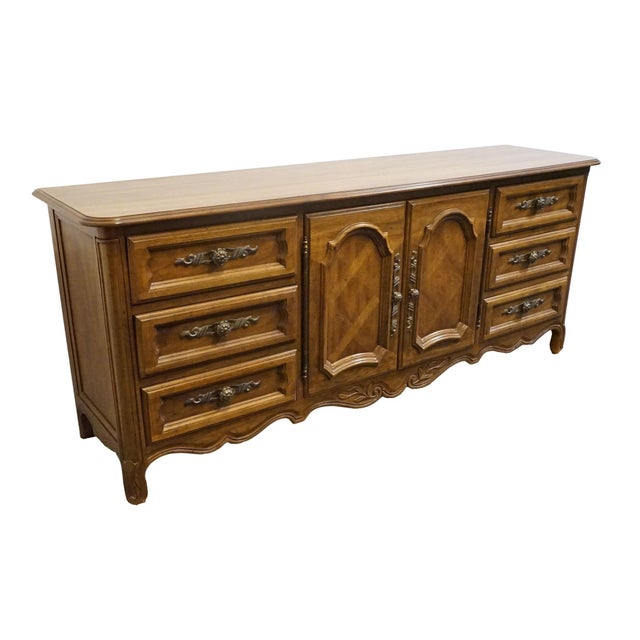 Drexel Drexel Furniture Cabernet Collection Solid Pecan French Provincial 78" Triple Door Dresser 306-134 For Sale - Image 4 of 15