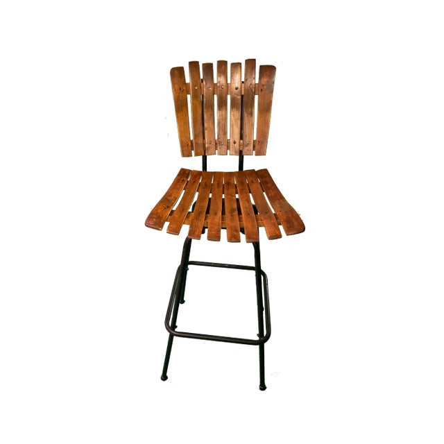 1960s 1960s Mid Century Modern Arthur Umanoff Wood Slat Bar Stool For Sale - Image 5 of 5
