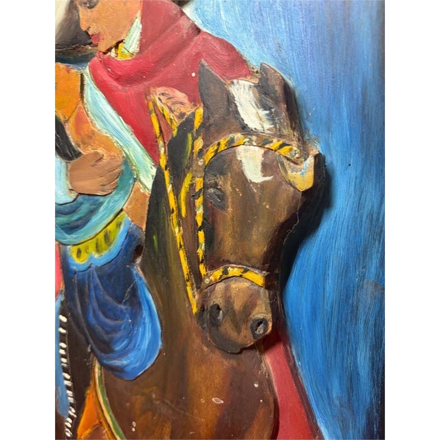 Mid-Century Mexica​n Relief-Carved Wood​ Panels - Charro & Serenade Folk Art Pair 20" For Sale - Image 10 of 18