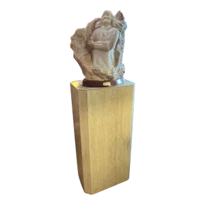 Circa 1970s Chief Marble Bust Figure on Pedestal