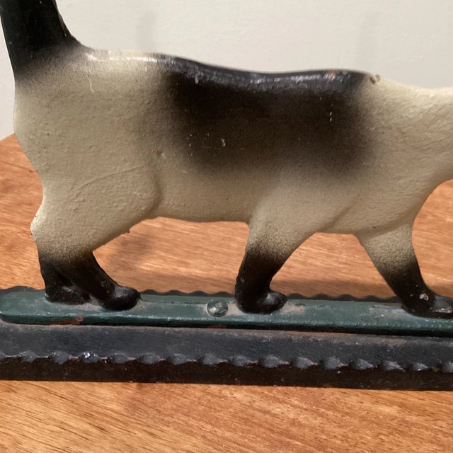 Metal Vintage Mid 20th Century Cast Iron Doorstop Figurine Cat Multi Color Kitty Kat Decorative Art Statue For Sale - Image 7 of 13