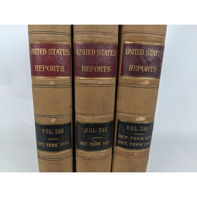 1918 United States Reports Supreme Court Law Books, Tan, Burgundy & Black, Set of 3 For Sale - Image 9 of 12