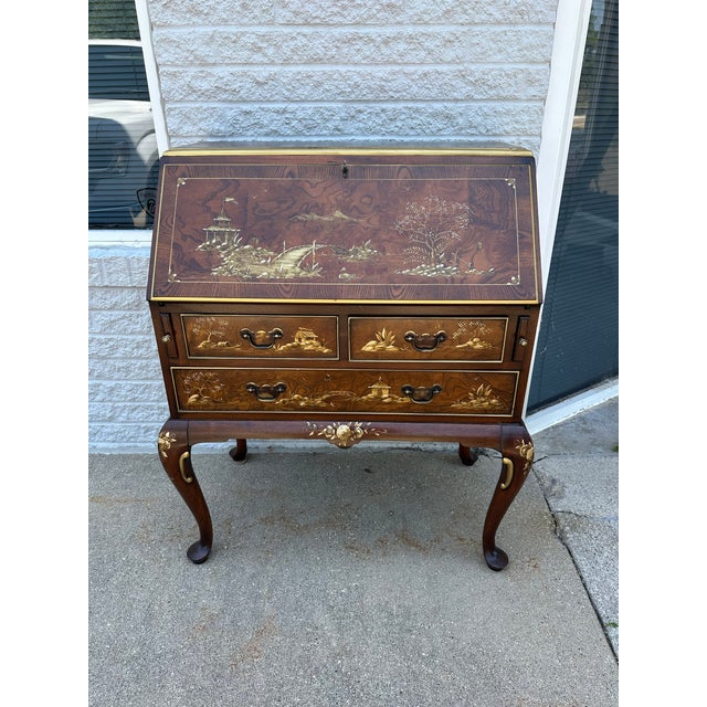 1980s Vintage Hekman Chinoiserie Secretary Desk For Sale - Image 5 of 9