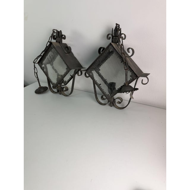 Metal Vintage Wrought Iron Pendant Lights, 1960s, Set of 2 For Sale - Image 7 of 10