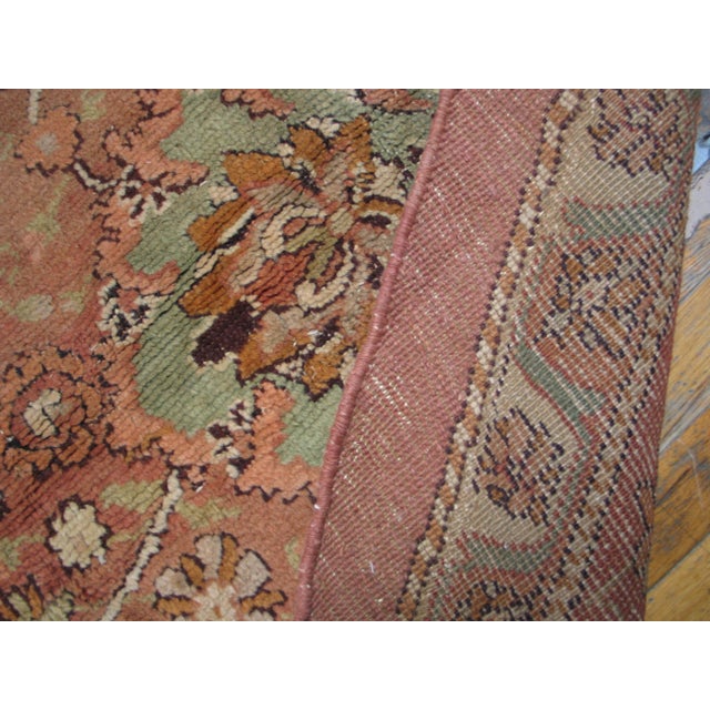1880s Salmon Floral Antique English Round Axminster Rug 15'6" X 17' Handknotted Wool Carpet For Sale In New York - Image 6 of 6