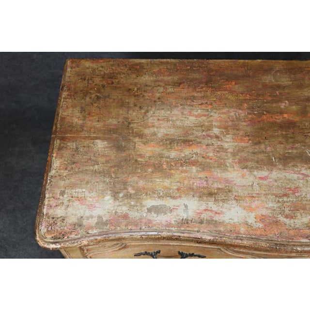 Cream 1950's Italian-Made Tasseled French Louis XV Style Distressed Painted Commode For Sale - Image 8 of 14