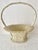Wood Hand Woven Vintage Uniquely Shaped Basket With Wood Bottom and Handle. For Sale - Image 7 of 14