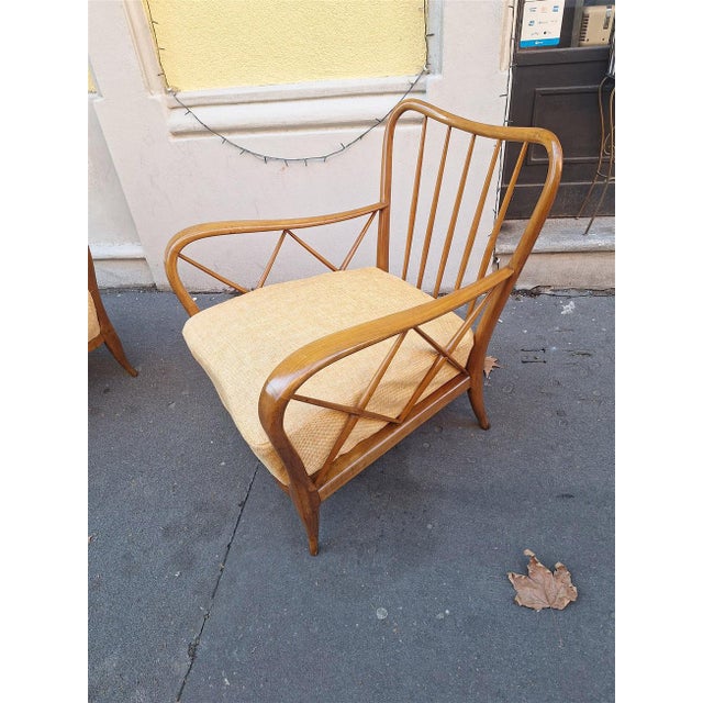Armchairs in Wood and Yellow Fabric from Paolo Buffa, 1940s, Set of 2 For Sale - Image 6 of 13