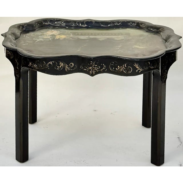 Late 20th Century Hand-Painted Tray Table With Peacock & Garden Scene For Sale - Image 5 of 13