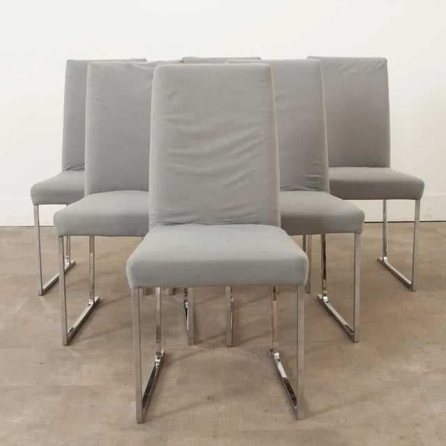 Metal Modern Chrome Sled-Leg Base Dining Chairs - Set of 6 For Sale - Image 7 of 12